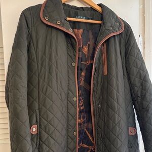 Polo by Ralph Lauren Quilted Olive Jacket with Brown Trim